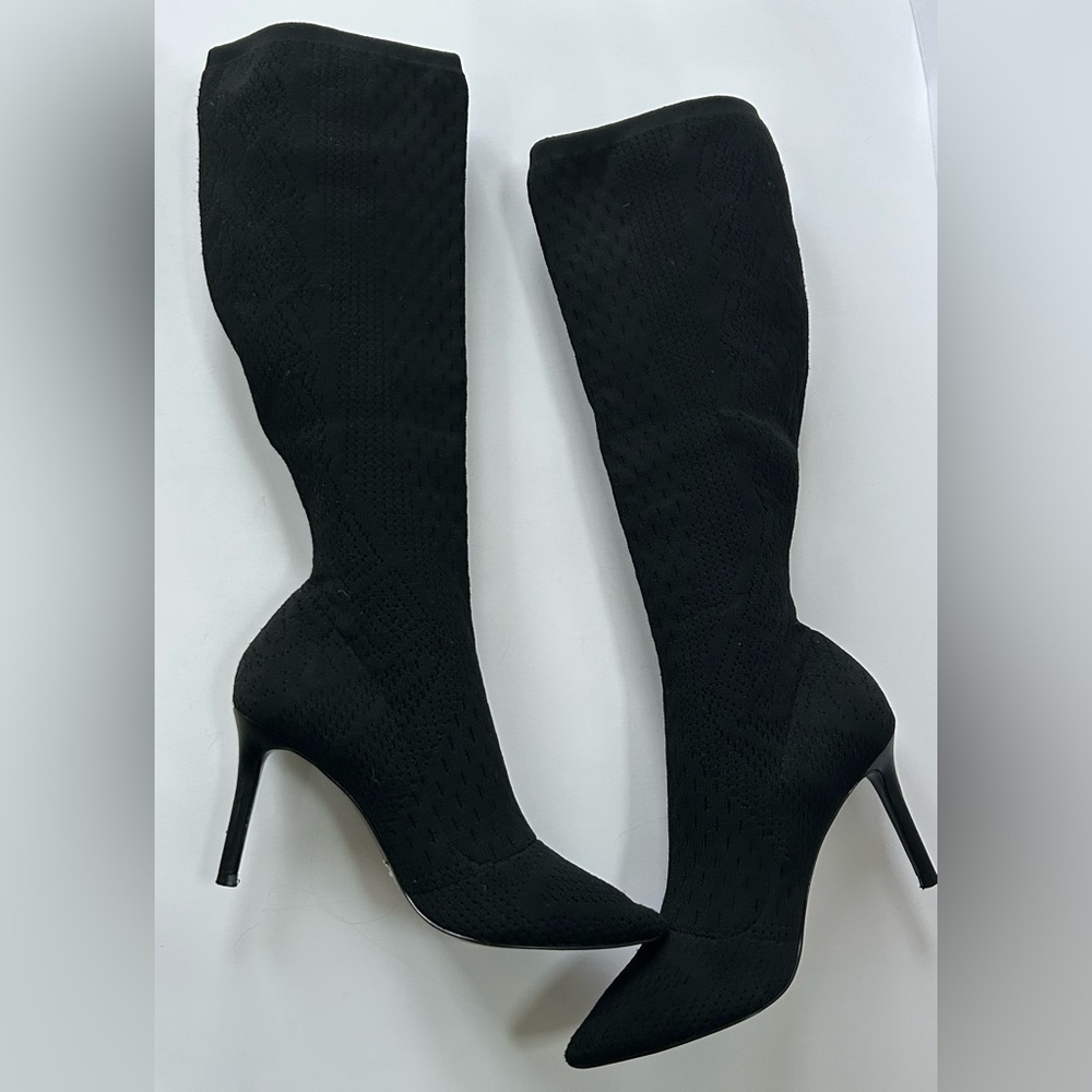 Charles David Black Knit Sweater Boots Pointed Toe Stiletto Heel Size 6.5 - Picture 8 of 11